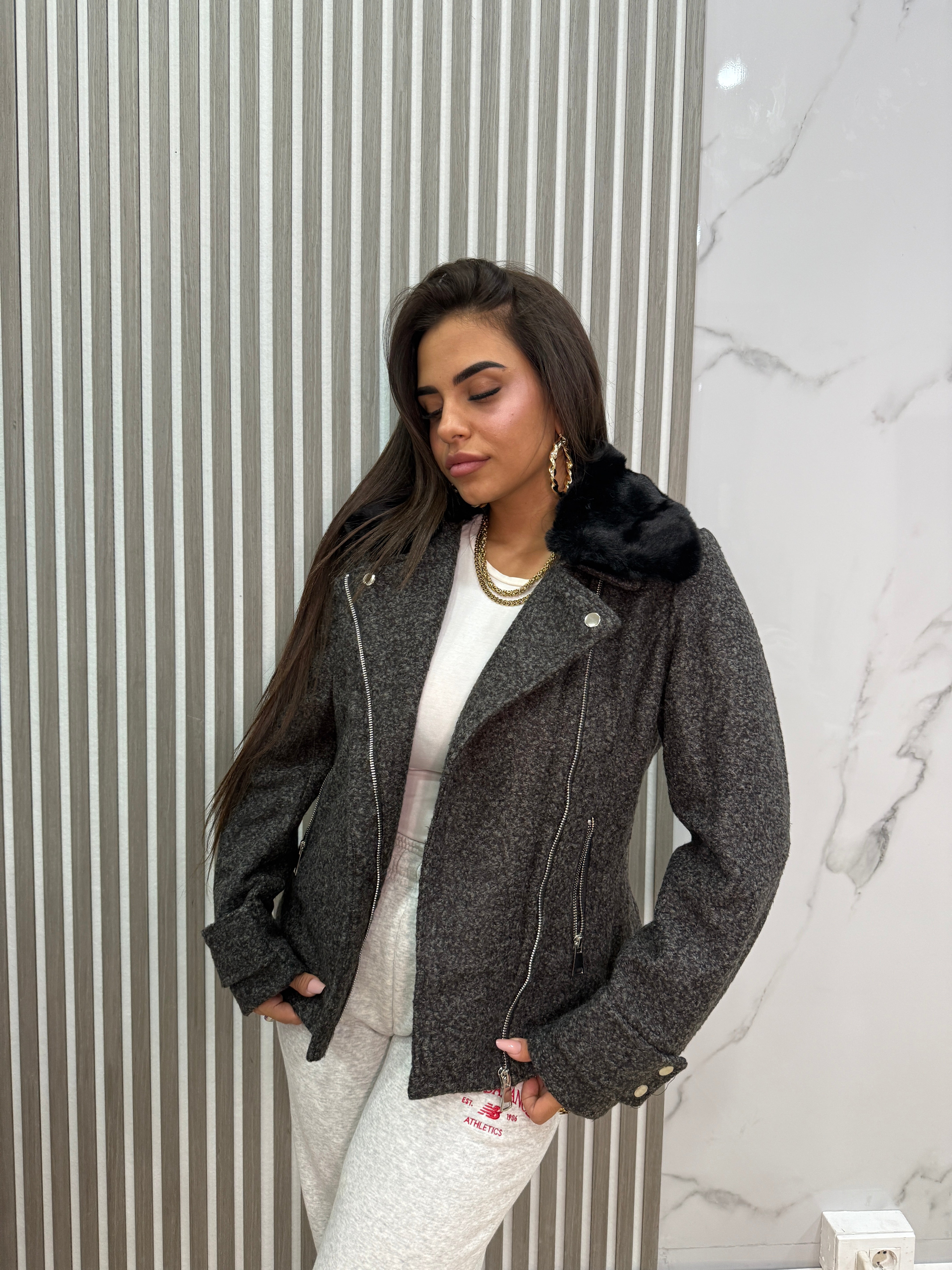 GIACCA MONTONE&PELLICCIA GREY