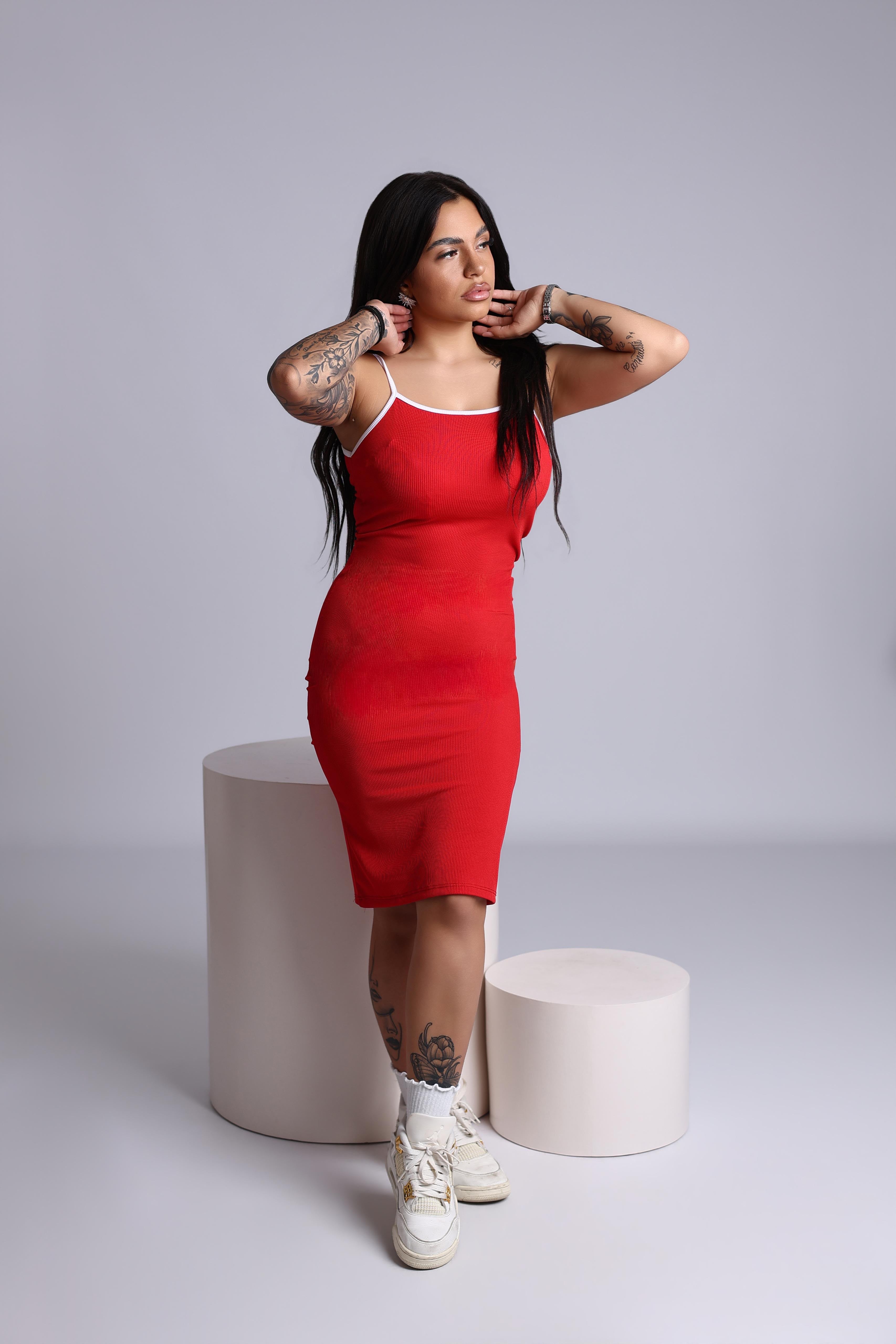 VESTITO FINE LINES - RED