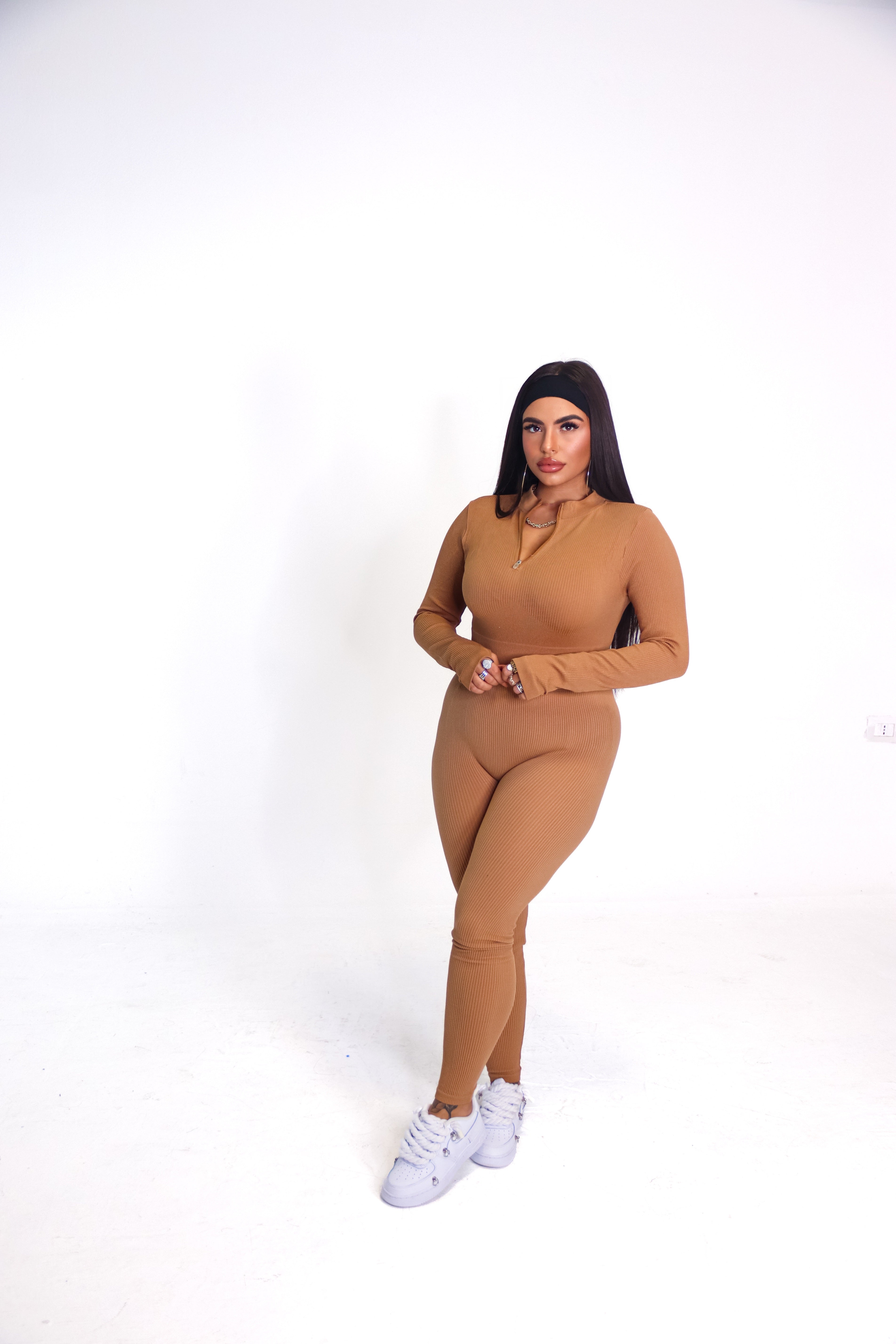 COORDINATO FIT ZIP - BROWN