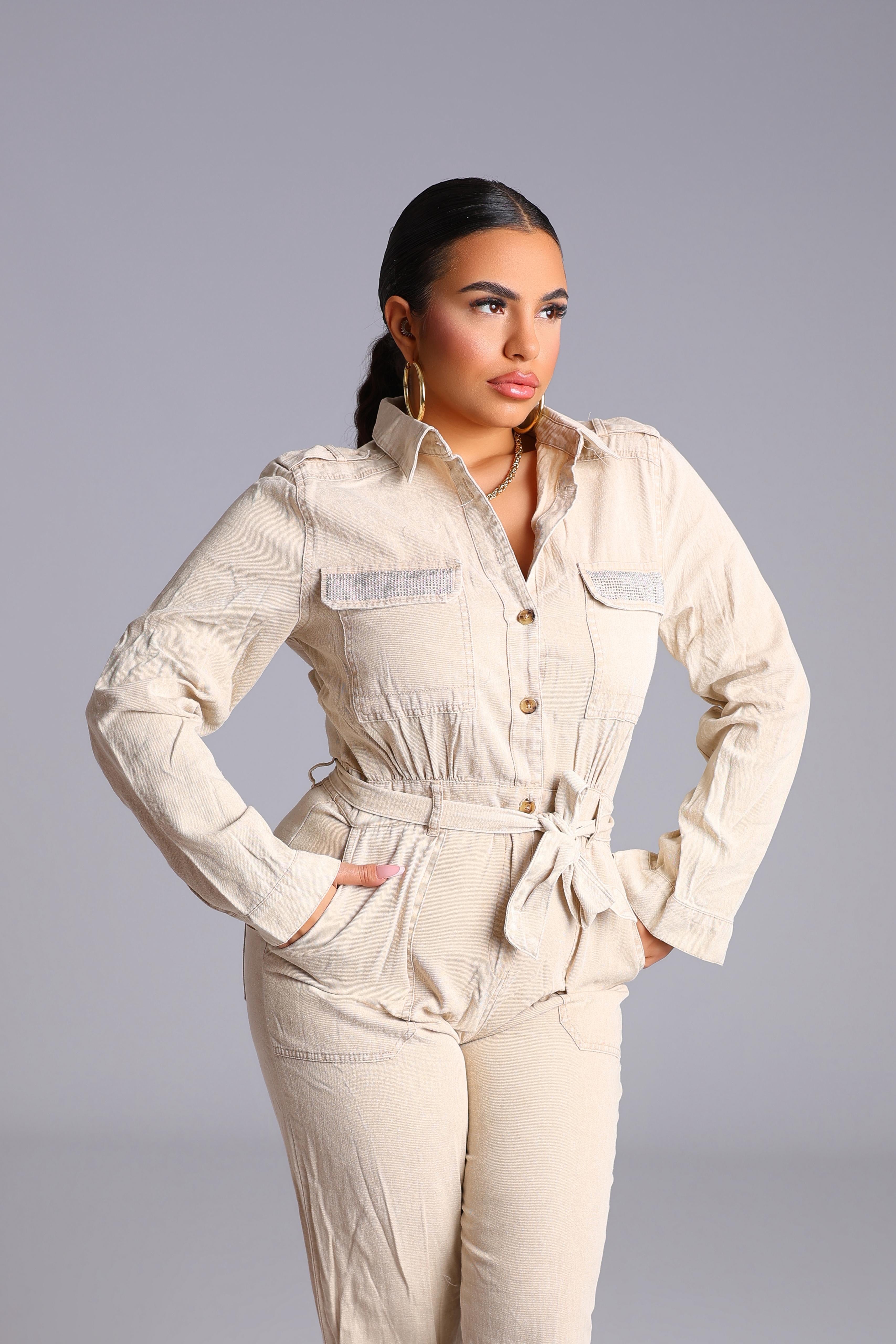 SALOPETTE DENIM - BEIGE