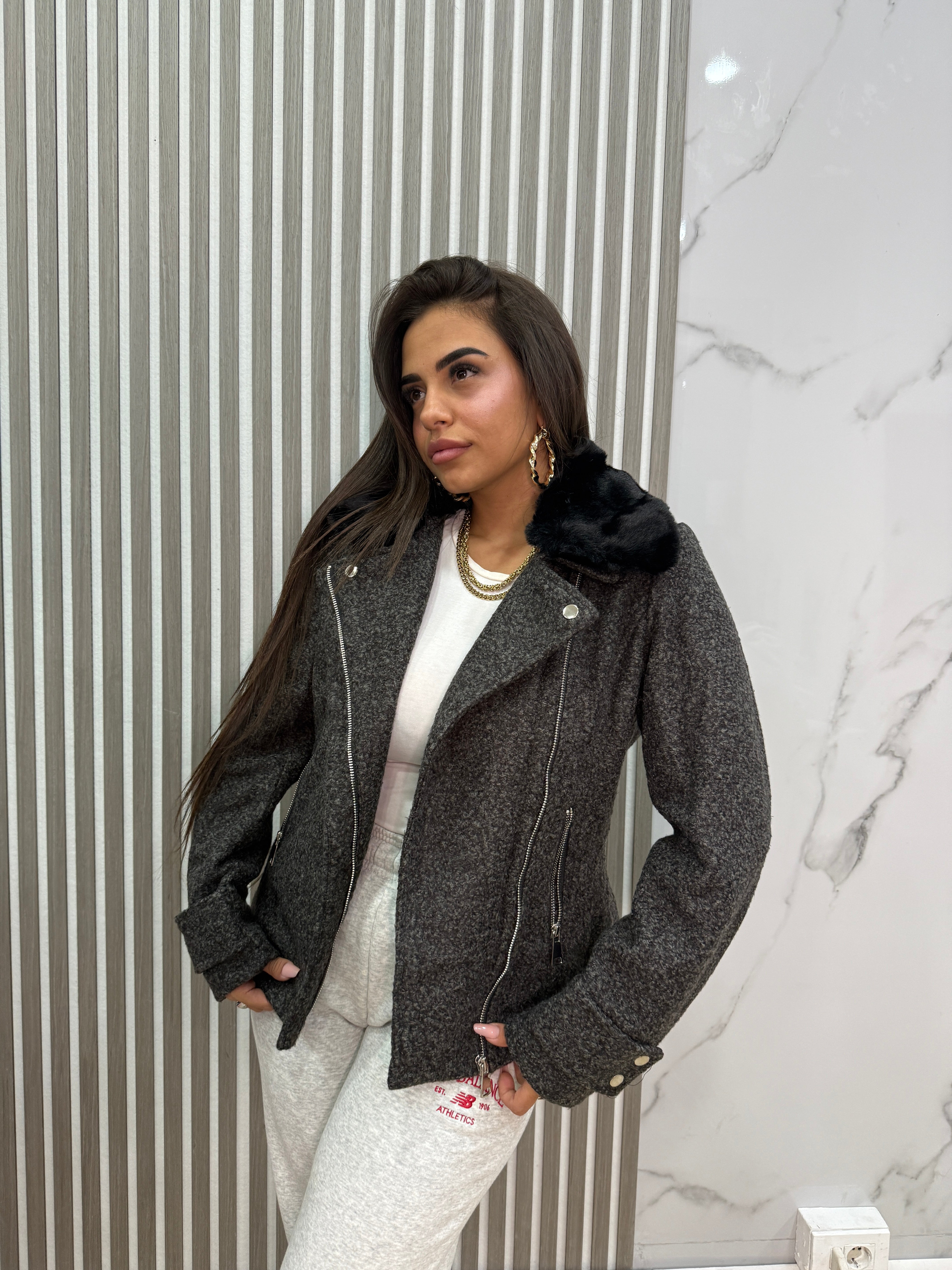 GIACCA MONTONE&PELLICCIA GREY