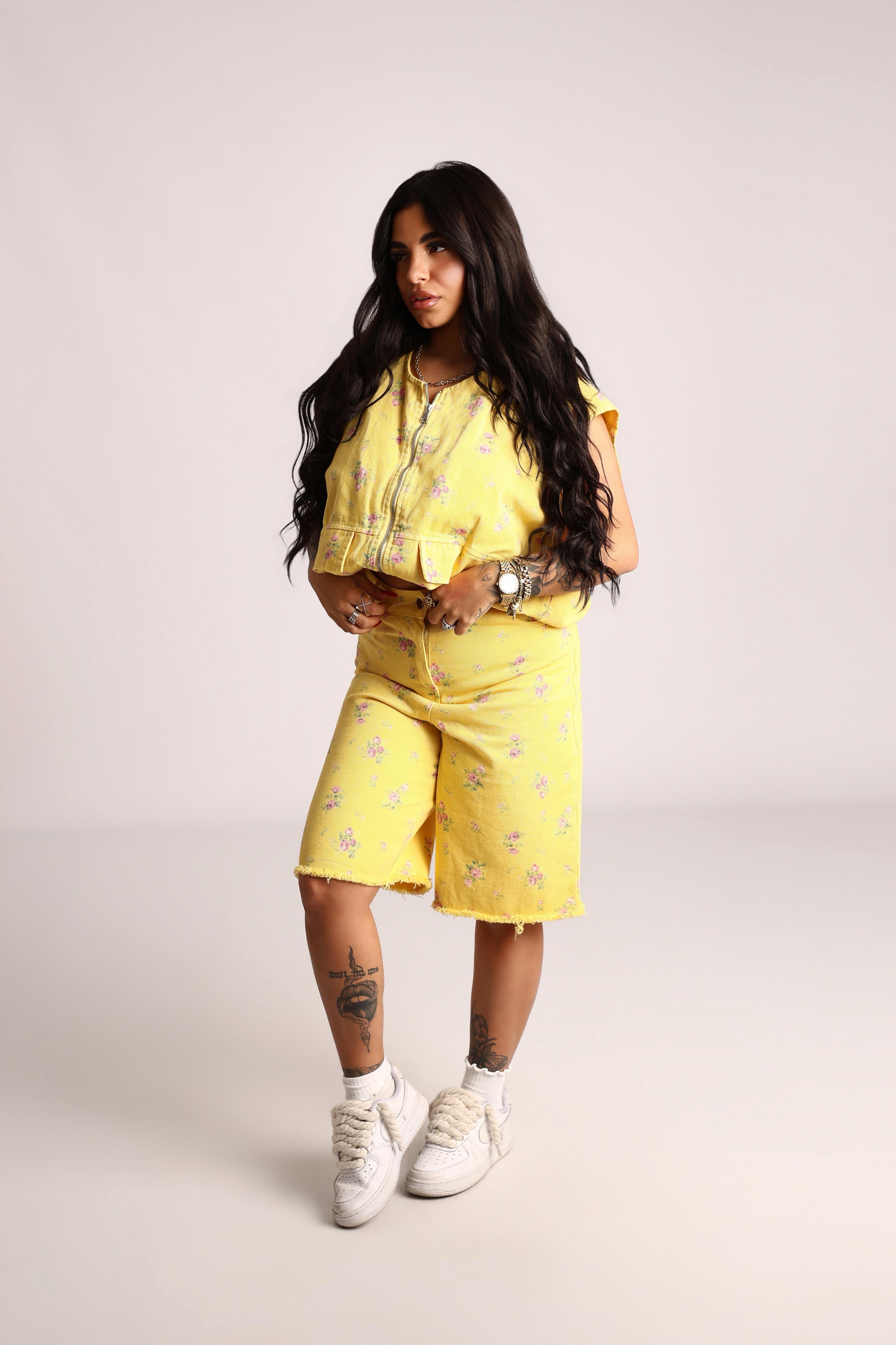 GIACCA DENIM FLOWERS - YELLOW