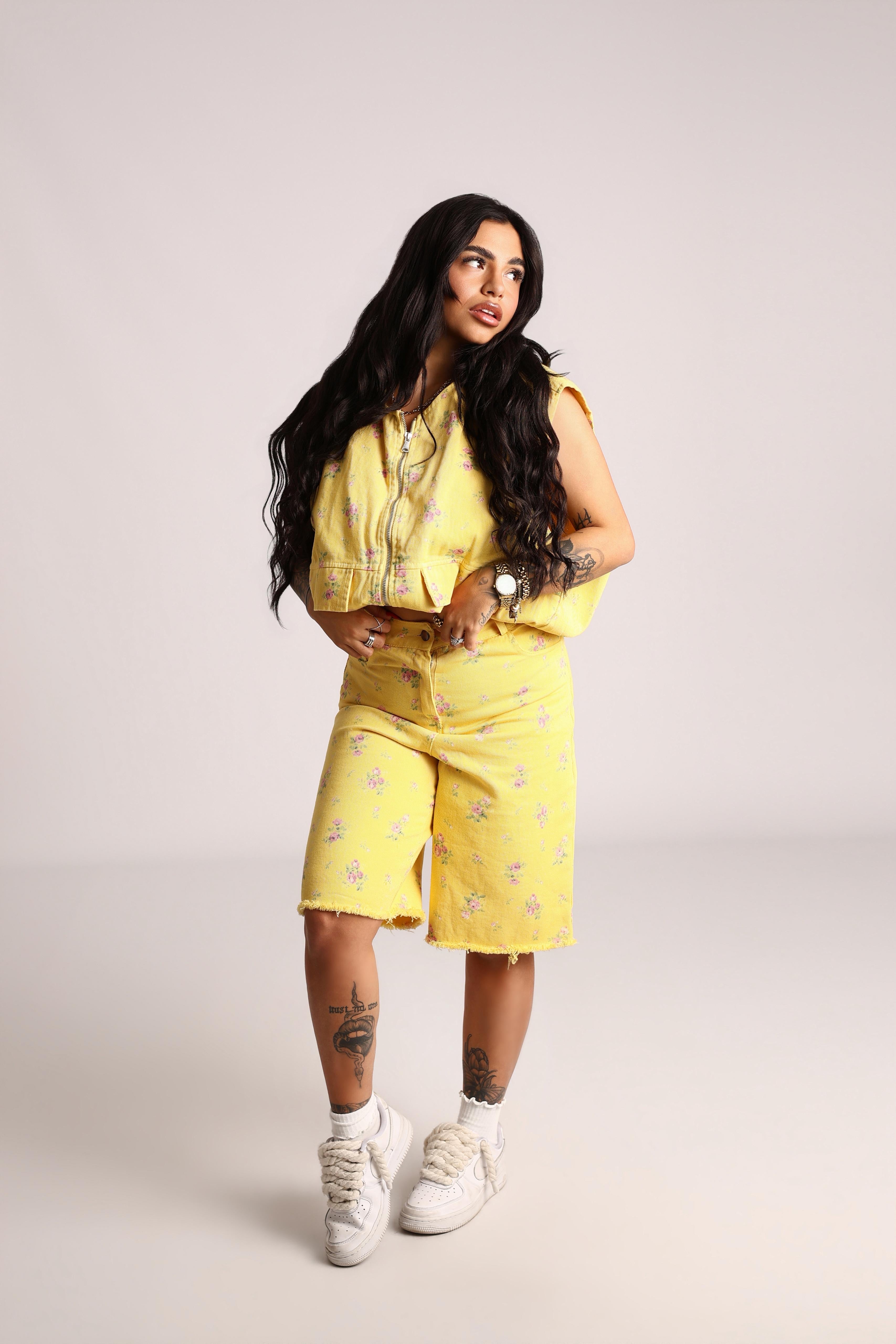 GIACCA DENIM FLOWERS - YELLOW
