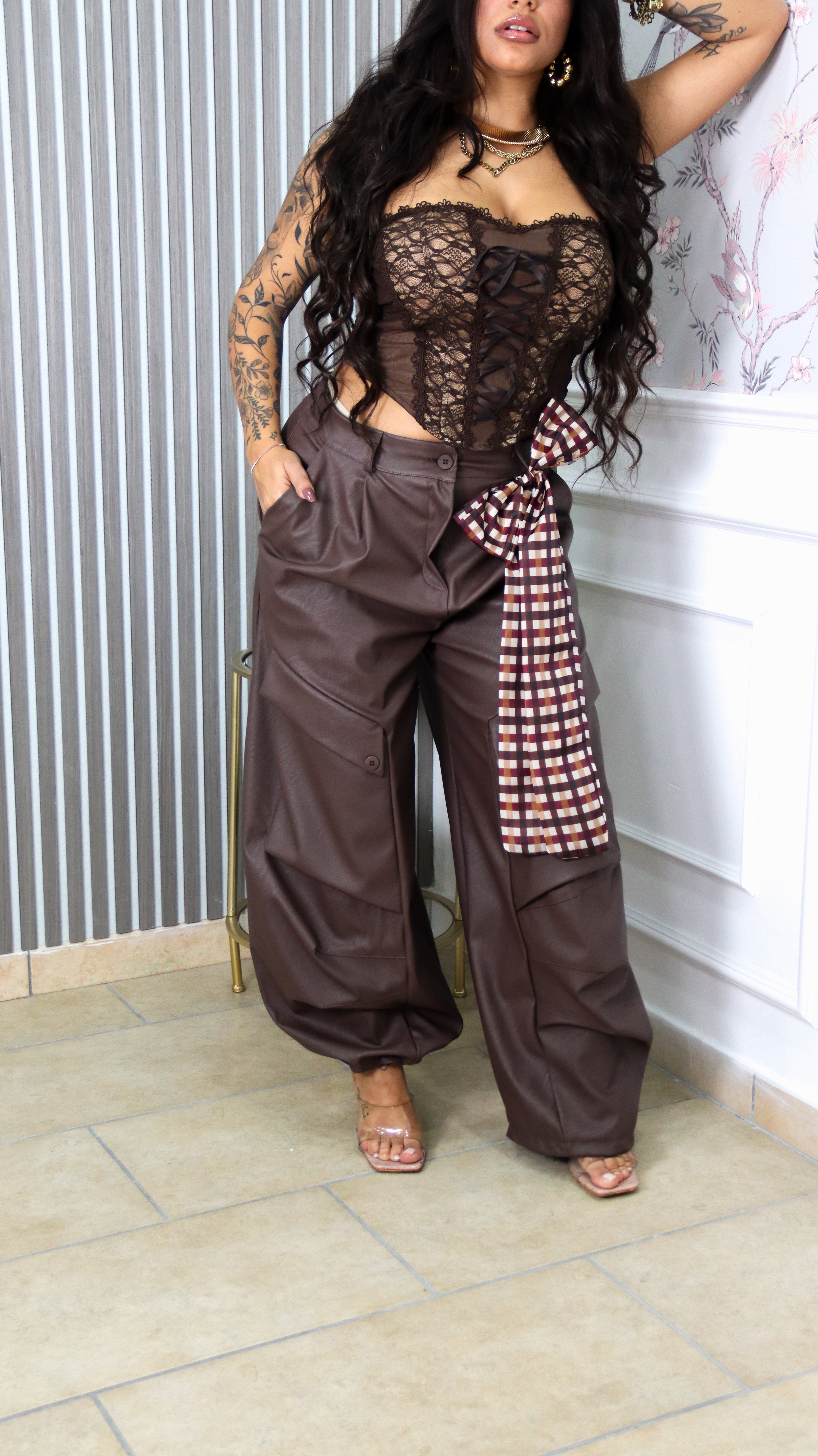 PANTALONE CARGO ECOPELLE - BROWN