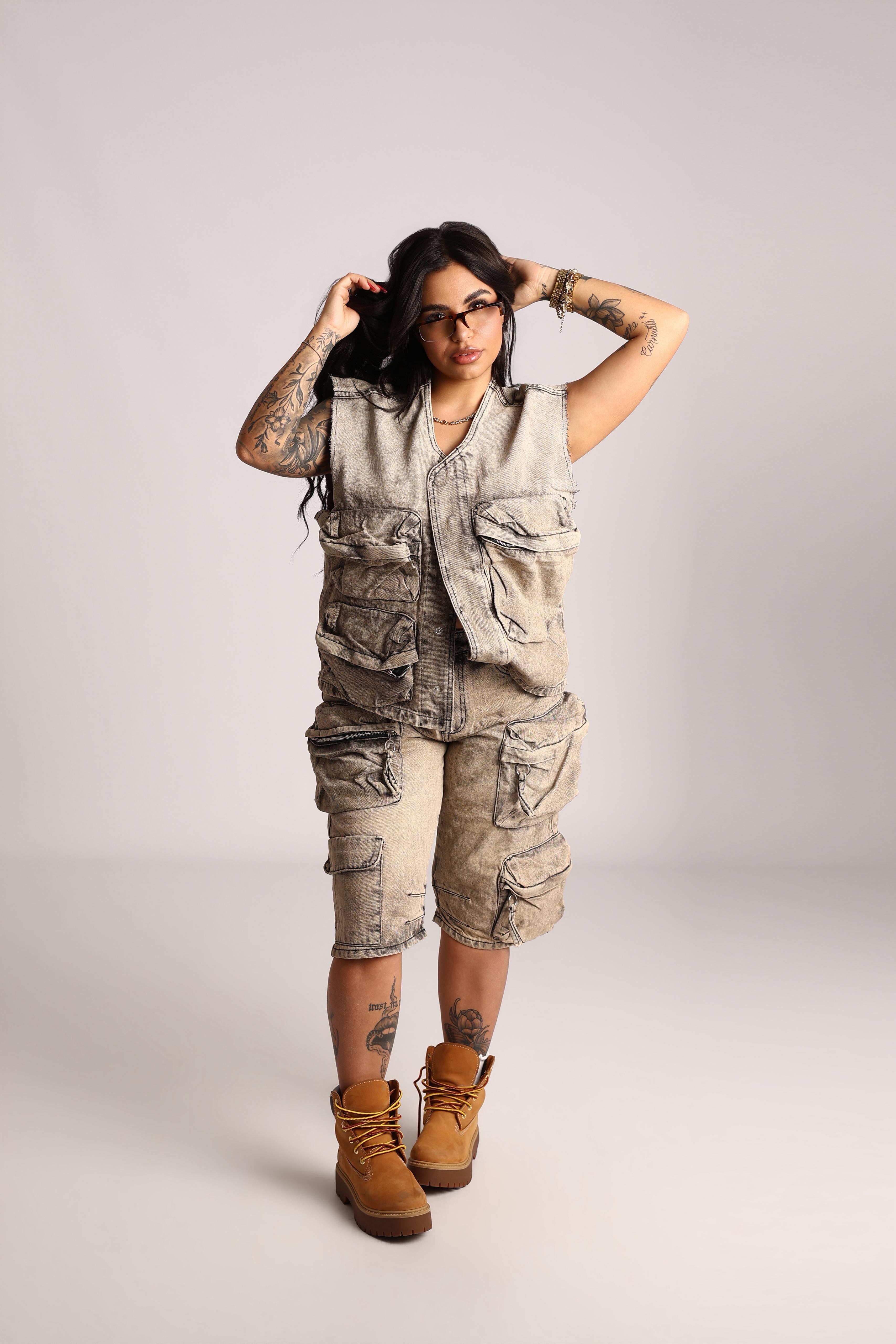 COORDINATO CARGO SMANICATO VINTAGE - PINO