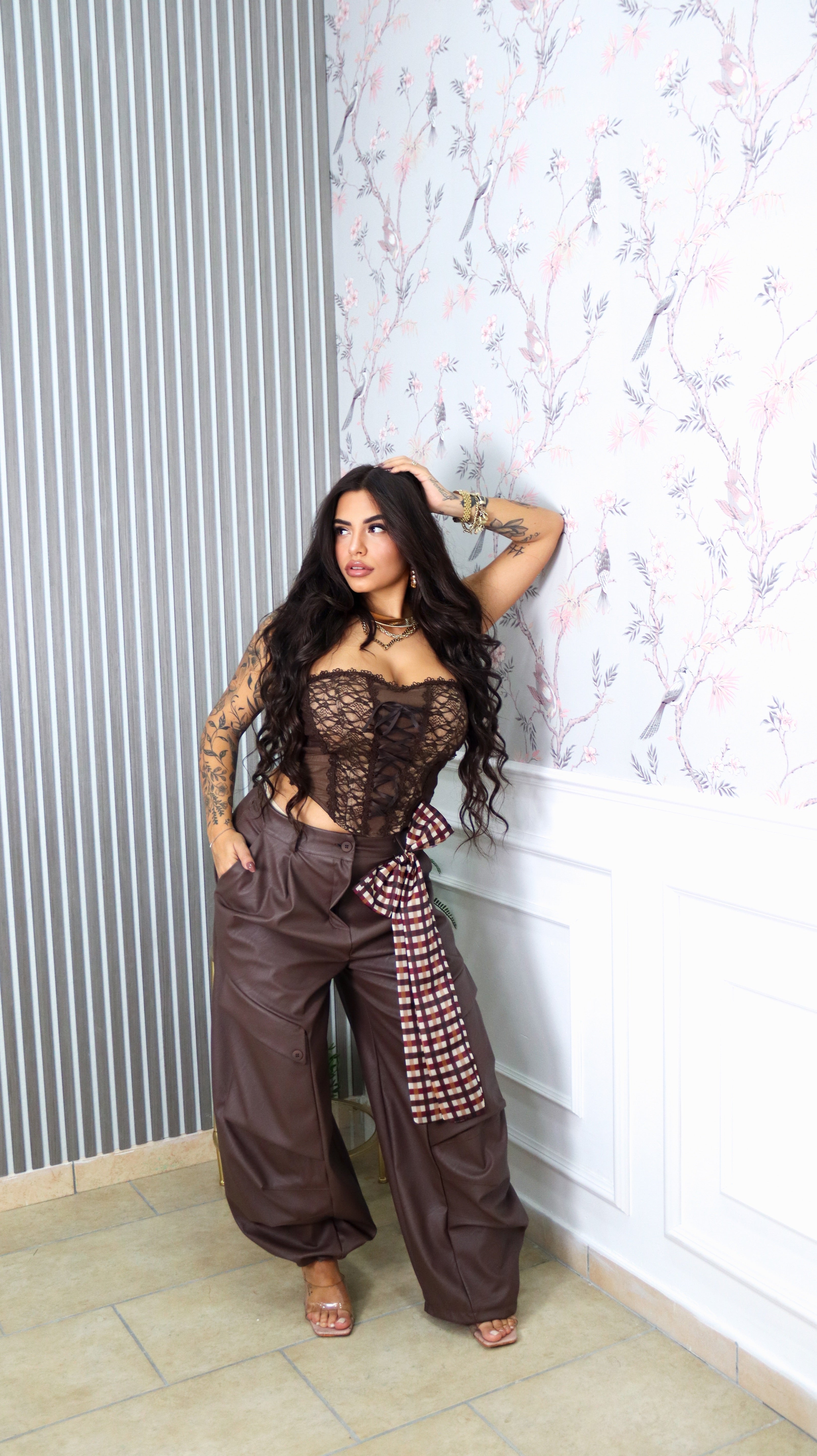 PANTALONE CARGO ECOPELLE - BROWN