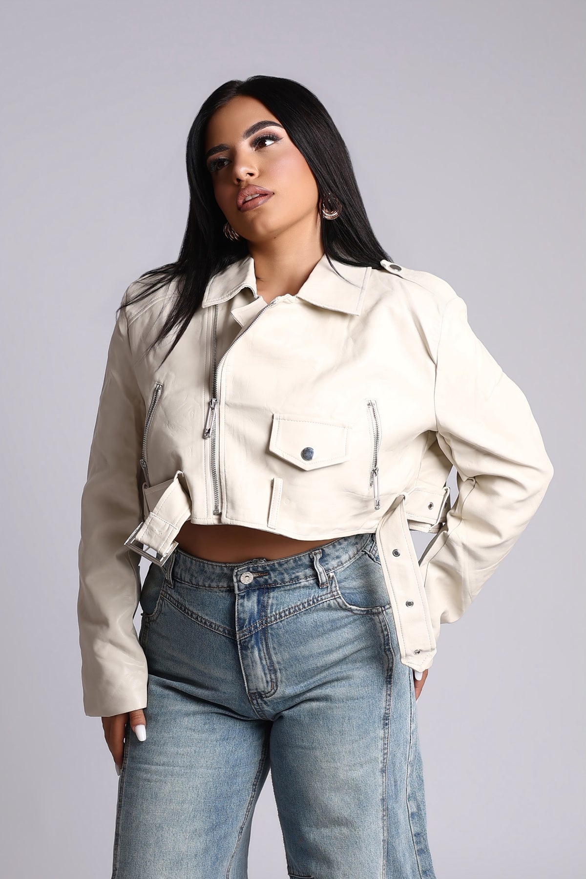 GIACCA ECOPELLE BEIGE - CROP