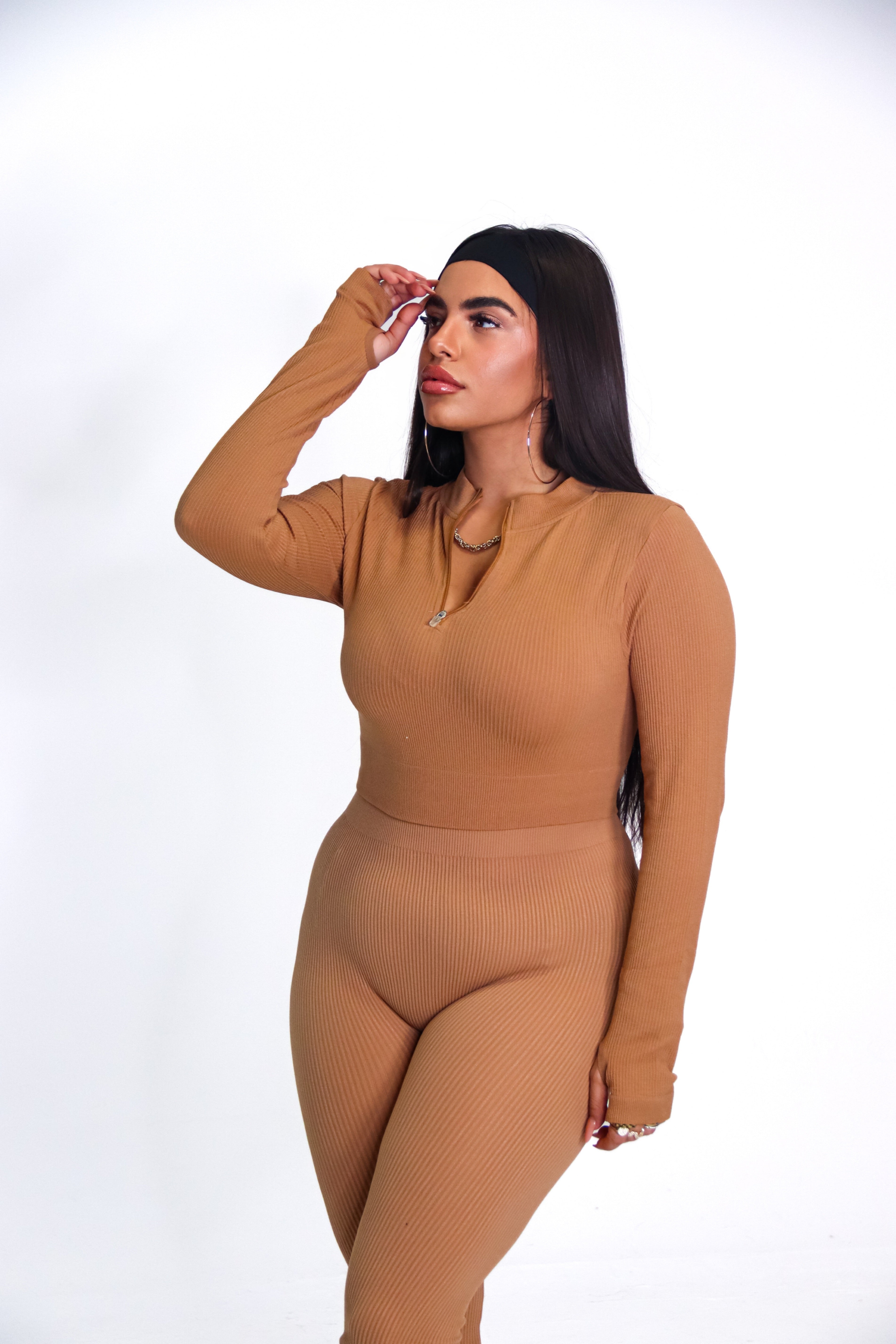 COORDINATO FIT ZIP - BROWN